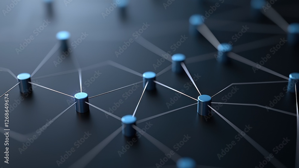 Aufkleber abstract network connections with blue nodes on dark background, representing digital communication 