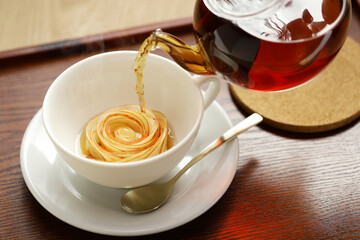 How to brew apple tea like a rose flower.  fruity beverage.