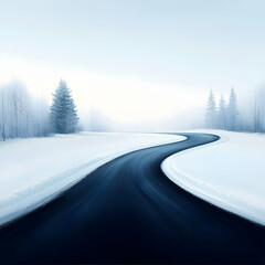 Fototapeta premium Winding Road Through Snowy Winter Landscape