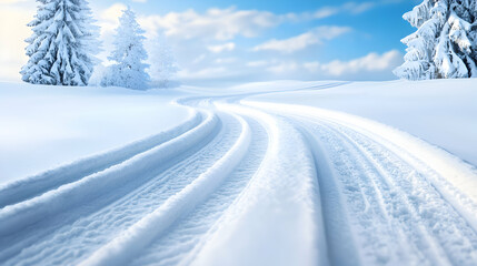 Obraz premium Winding Snow Covered Road Through Snowy Landscape