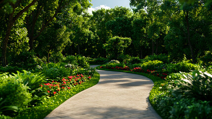 Obraz premium Winding Sand Path Through Lush Green Forest