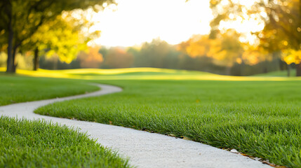 Obraz premium Winding White Path Through Lush Green Grassy Field