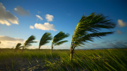 Obraz premium Windswept Beach Grass Under a Blue Sky