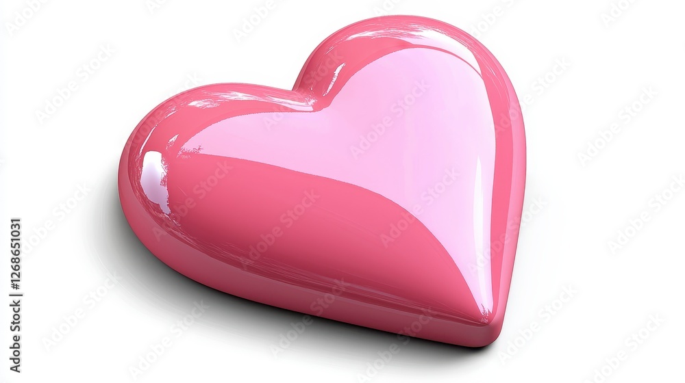Poster a glossy heart shape, three dimensional rendering against a white backdrop. smooth, shiny surface wi