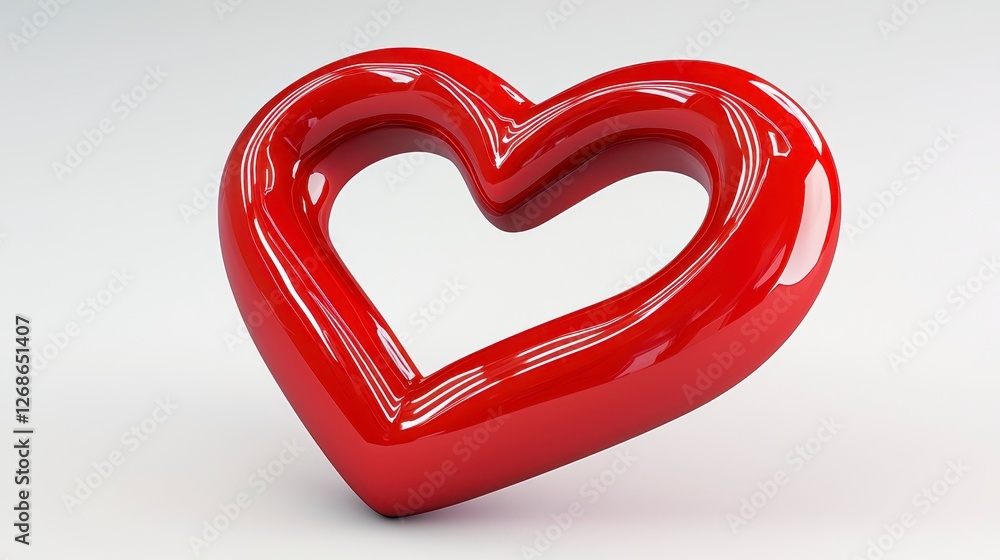 Poster 3d rendering of a glossy red heart shape against a bright white background. the heart is slightly pi
