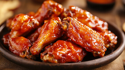 A sizzling plate of hot buffalo wings covered in sauce
