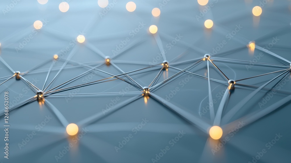 Poster abstract network with glowing nodes symbolizing connectivity and modern technology on a smooth blue 