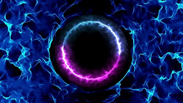abstract blue background with blue and pink fire circle