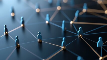 Abstract representation of a connected network using figures on a dark surface with glowing lines and nodes.