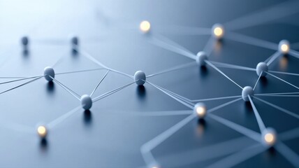 Abstract representation of a digital network with connected nodes and lights on a blue background.