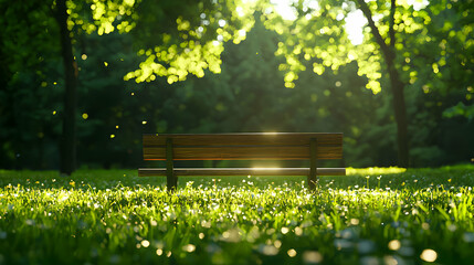 Obraz premium Wooden Bench in Sunny Green Park
