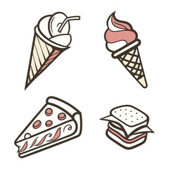  Cute ice Cream Set Icons Drawn Coloring 