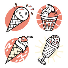  Cute ice Cream Set Icons Drawn Coloring 