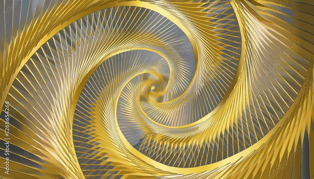 Leinwandbilder abstract golden spiral pattern with metallic stripes creating a 3d visual illusion for design and decoration use