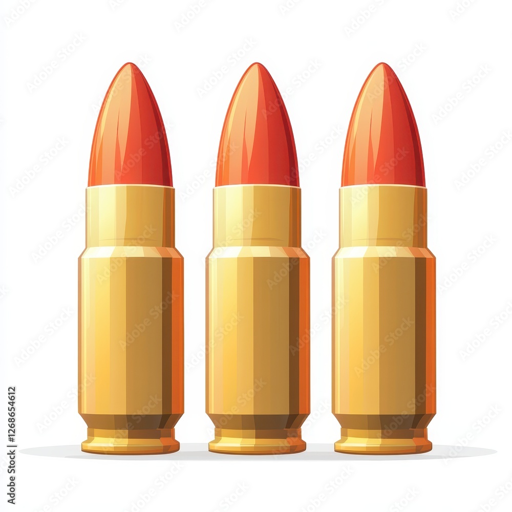 Poster three red and yellow bullets vector icon with ammunition design isolated on white background