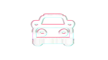 Icon car is distorted. Glitch. Noise, chromatic aberration, geometric distortion