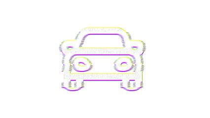 Icon car is distorted. Glitch. Noise, chromatic aberration, geometric distortion