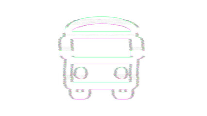 Icon bus is distorted. Glitch. Noise, chromatic aberration, geometric distortion