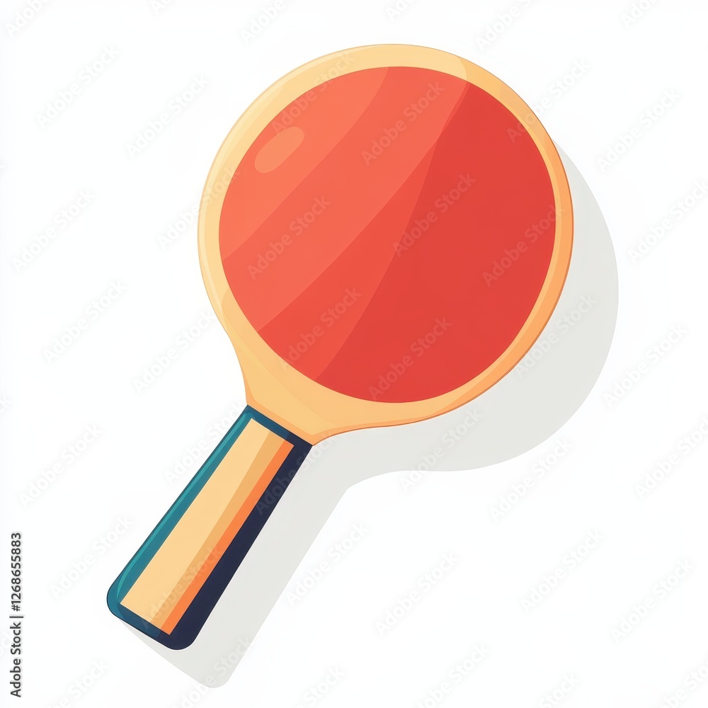 Poster ping pong paddle with long shadow and vector flat design icon on white background