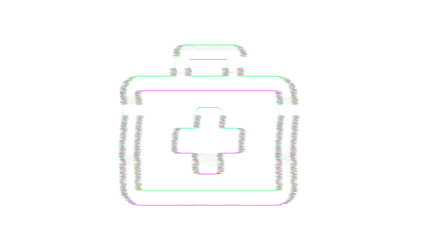 Icon briefcase medical is distorted. Glitch. Noise, chromatic aberration, geometric distortion