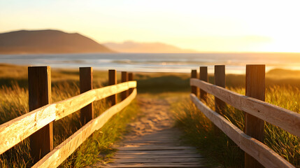 Fototapeta premium Wooden Path Leading to a Sunset Beach