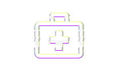 Icon briefcase medical is distorted. Glitch. Noise, chromatic aberration, geometric distortion