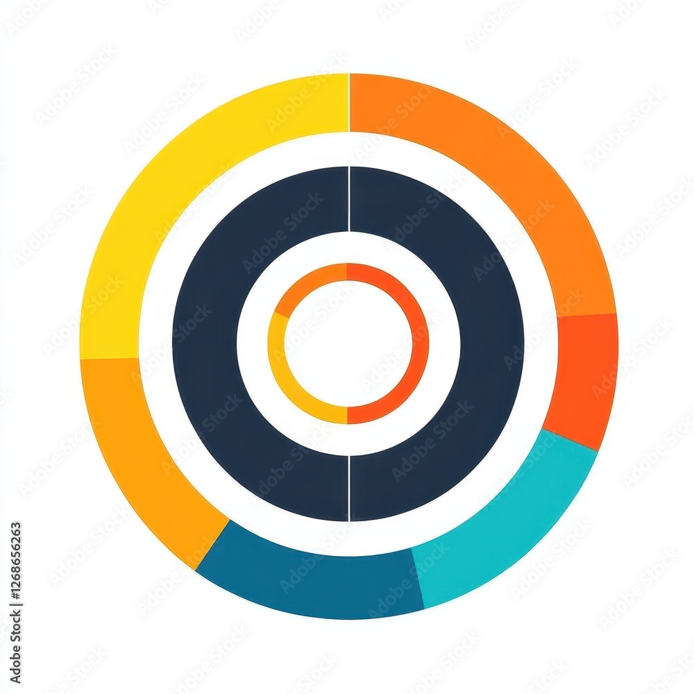 Poster circular logo design featuring a vector target icon in the center isolated on a white background
