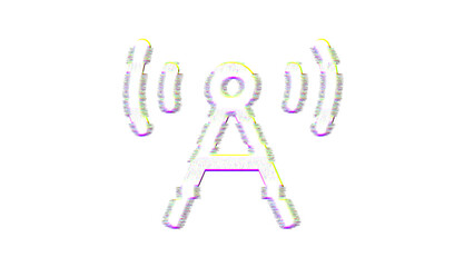 Icon broadcast tower is distorted. Glitch. Noise, chromatic aberration, geometric distortion