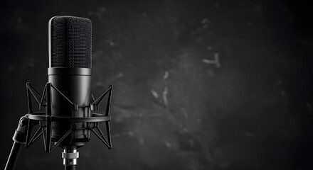 Professional studio microphone isolated on dark grey concrete background