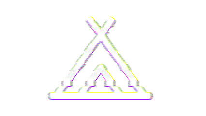 Icon campground hovel is distorted. Glitch. Noise, chromatic aberration, geometric distortion