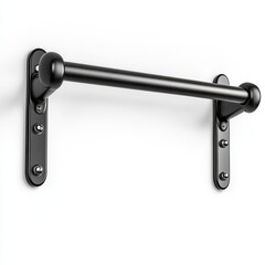 Black metal pull-up bar and hook mounted on a clean white wall for fitness and exercise use
