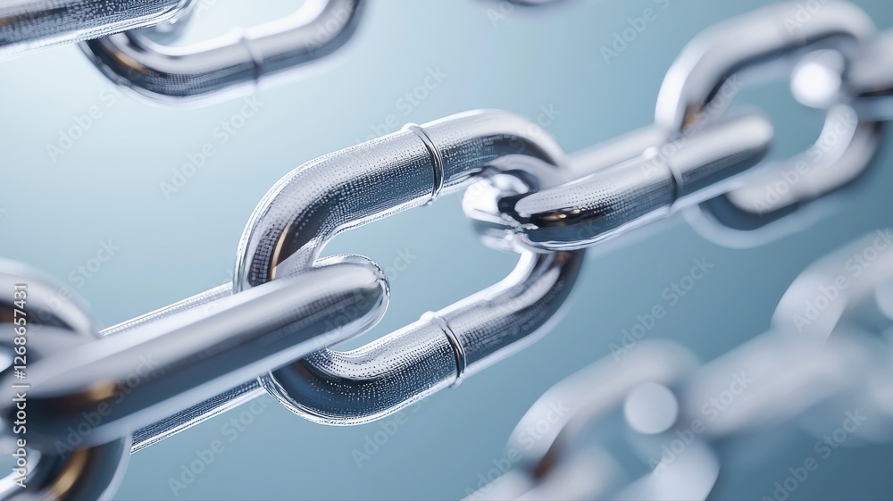 Poster close-up of interconnected metallic chains, symbolizing strong connections and security in technolog