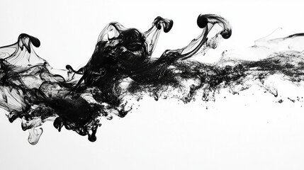 A splash of black ink spreading in clear water forming