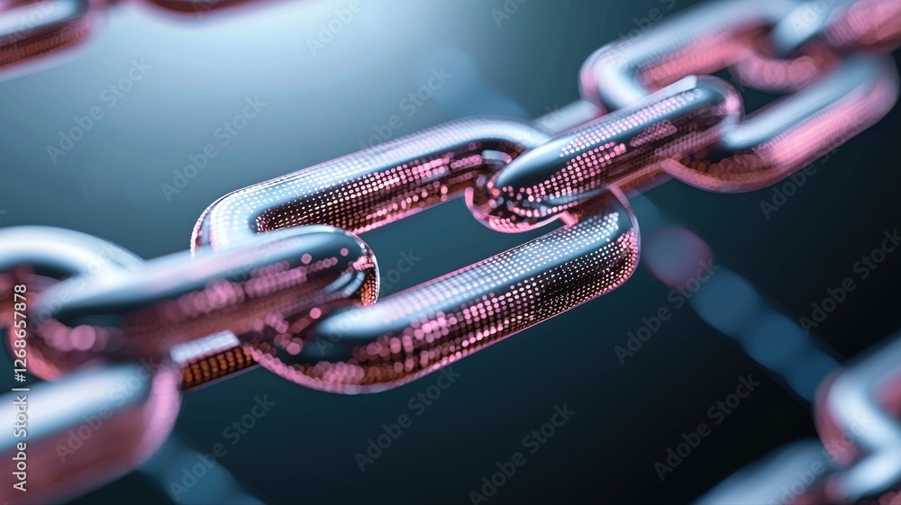 Poster close-up of metallic chain links with a futuristic, glowing effect illustrating connection and stren