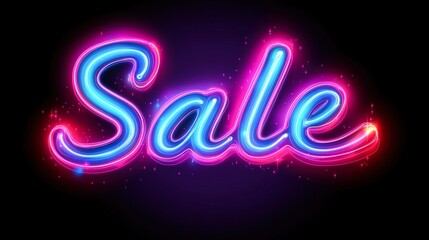Vibrant, neon-style text declaring Sale against a dark background, perfect for promotional materials, advertisements, or social media posts to attract attention to special offers,