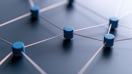 Close-up of network nodes connected by lines, representing digital connections and data networking.