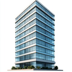 Fototapeta premium Modern Architecture Office Building with Glass Facade and White Concrete Frames on Clear Sky
