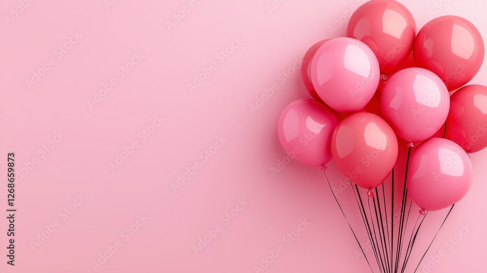 Poster pink and red balloons clustered on a pink background. festive image with space for text. balloons ar
