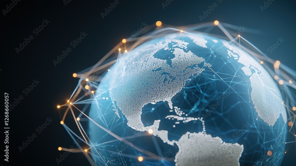 Aufkleber digital globe connected by glowing network lines, representing global communication and technology i