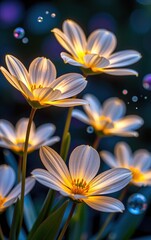 Fototapeta premium A stunning close-up of vibrant, glowing flowers in full bloom, illuminated with soft golden light.