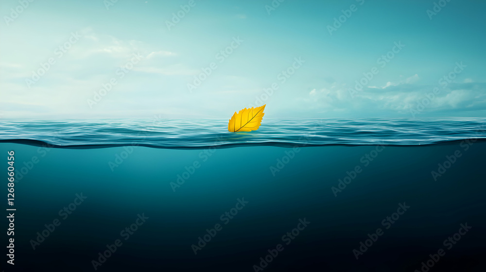 Poster yellow object floating in a calm ocean