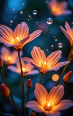 A stunning close-up of vibrant, glowing flowers in full bloom, illuminated with soft golden light.