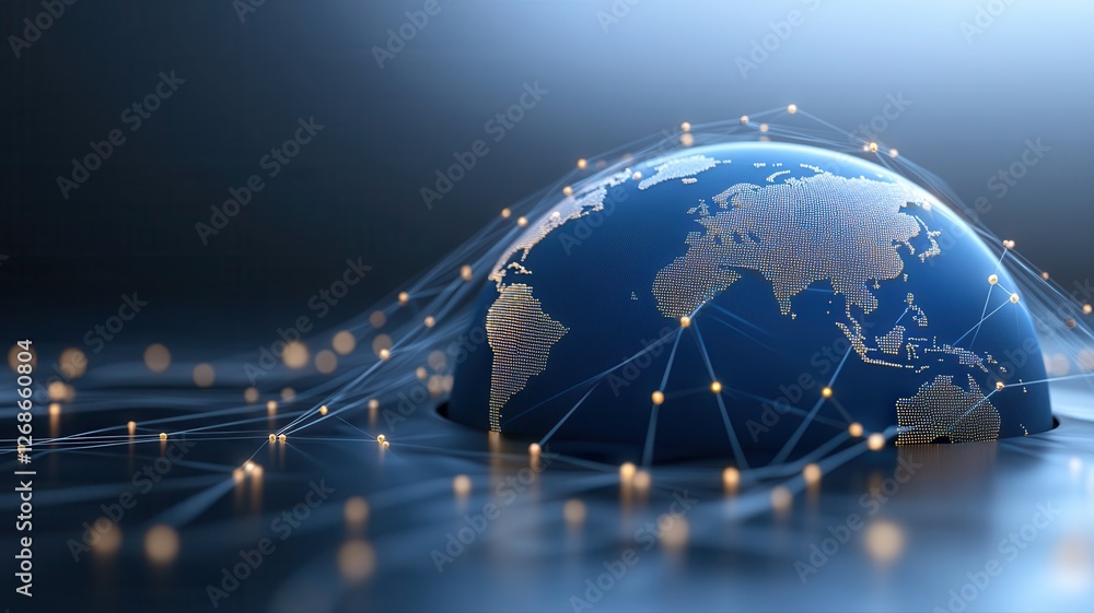 Poster digital network concept with connected globe, symbolizing global communication and technological sop