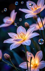 Fototapeta premium A stunning close-up of vibrant, glowing flowers in full bloom, illuminated with soft golden light.