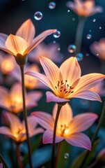A stunning close-up of vibrant, glowing flowers in full bloom, illuminated with soft golden light.