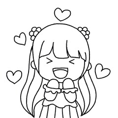 A lovely girl with actions  drawing Line