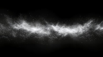 Abstract white dust particles swirling on black background Perfect for overlay or texture