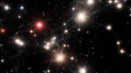 Abstract visualization of cosmic structures and connections in space.