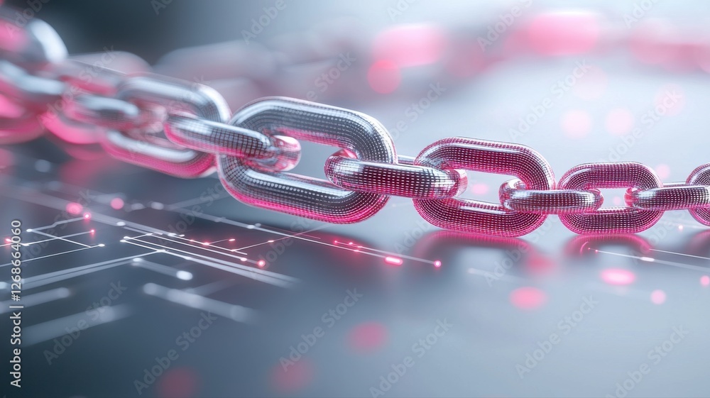 Poster futuristic digital chain symbolizing modern technology and connections in a high-tech environment.