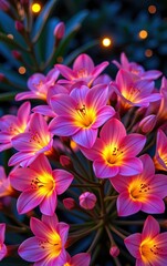 Fototapeta premium A stunning close-up of vibrant, glowing flowers in full bloom, illuminated with soft golden light.
